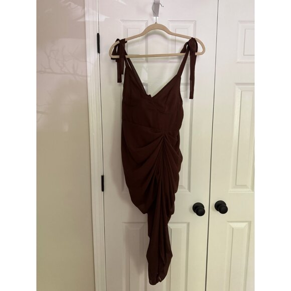PrettyLittleThing Chocolate Brown Underwire Detail Draped Midi Dress sz 10 - Picture 5 of 9